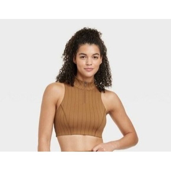 JoyLab High Neck Zip-Up Cropped Bra Top Large - Picture 1 of 7